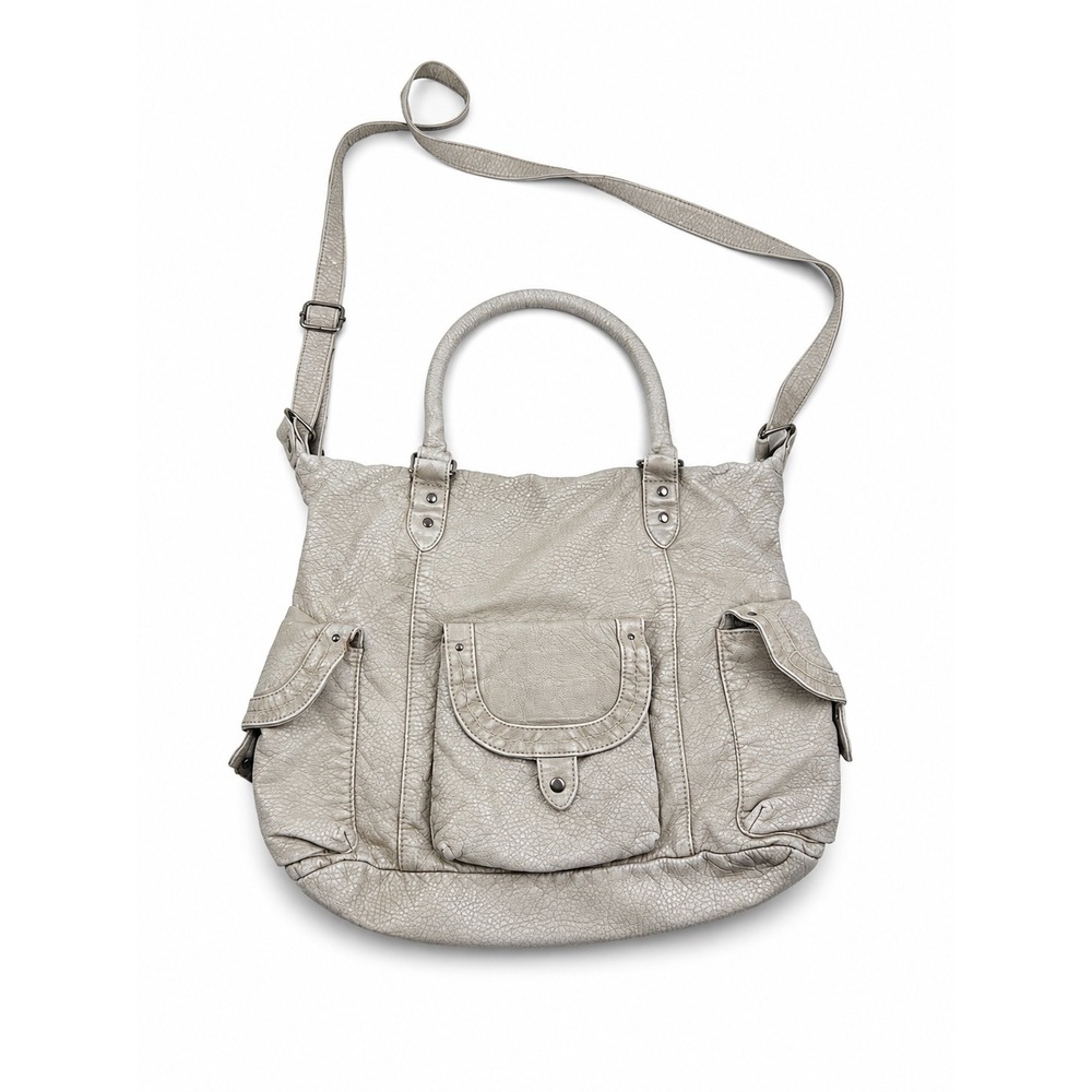Converse Vintage Y2K Gray Distressed Leather Hobo Boho Shoulder Bag Purse